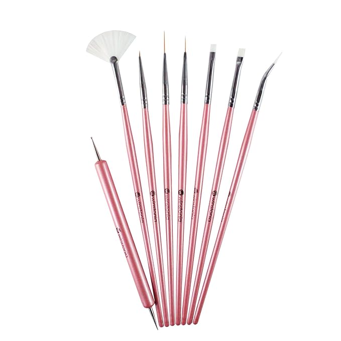 Winstonia 8 pcs Professional Nail Art Brushes Tools Kit Set - 'Glam Gadgets' Detailer, Liner, Dotter, Fan Brush, Striping Brush, Uv Gel Brush, Angular Brush