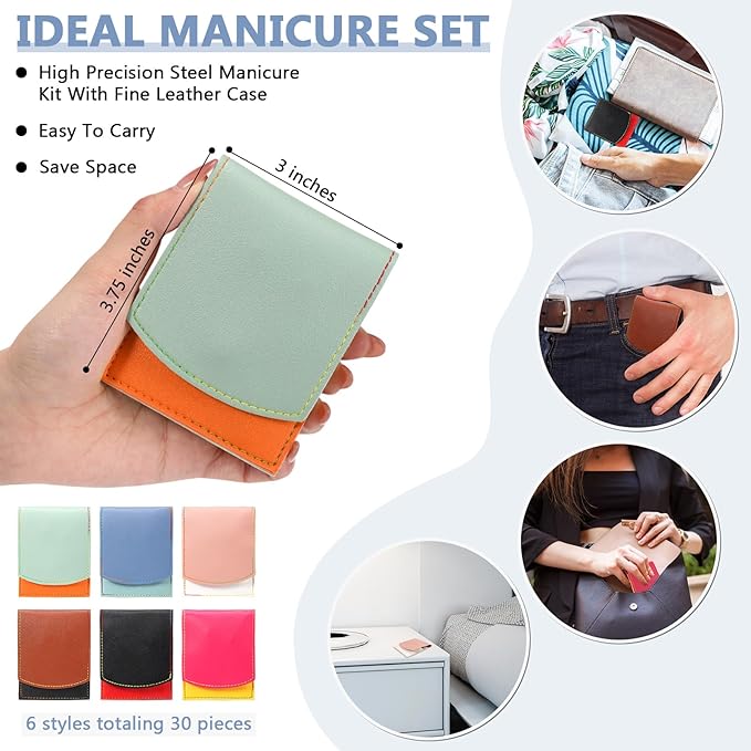 30 Set Manicure Kit Bulk Nail Clippers 7 in 1 Mini Nail Clippers Stainless Steel Professional Care Pedicure with Travel Bag Grooming Kit for Women Men Home(Vivid Color,Cute)