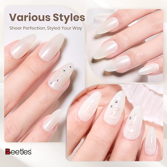 Beetles Vanilla Scoop White Gel Nail Polish - 15ML Milkshake White Nail Polish Neutral Jelly Gel Base Color Nail Concealer Sheer Translucent Effect Soak Off UV Nail Art DIY Manicure Gift for Women
