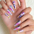 24pcs Colorful Film Long Square Press On Nails, Reusable Nail Kit with Nail Adhesive Tabs Mini Nail File, 12 Sizes (Colorful)