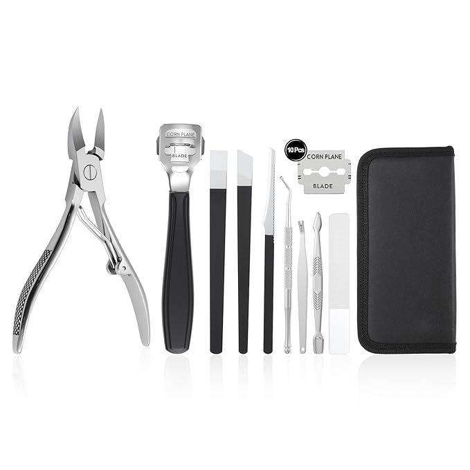 VOCOSTE Toenail Care Kit 10-Piece Ingrown Toenail Tools, Professional Grooming Set for Toe Nail Clipper, Foot Scraper, Callus Removal & Pedicure