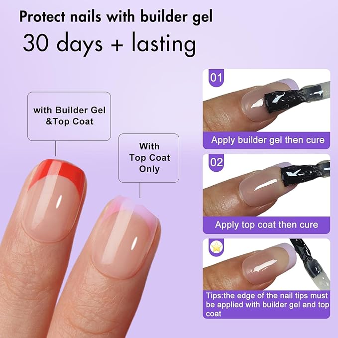 Gel French Tip Nails Medium Square French Tip Press on Nails SXVME White French Nail Tips 150Pcs Pre-applied Tip Primer Natural Skin Tones Fake Nails Extensions Gel Nail Kit for Women Girls DIY
