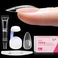 Beetles Tipex Gel Nail Kit, Medium Almond Nail Tips 224 Pcs 16 Sizes Pre-Building Pre-Etched False Nail Tips with Tipex Nail Glue, Mini Nail Lamp Thick Acrylic Nail Set