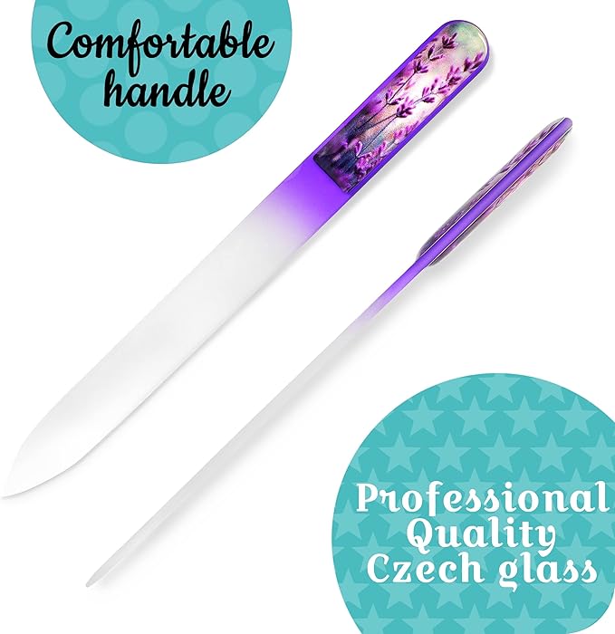 GLADZY 3D Czech Glass Nail File with Case – Crystal Nail File for Natural Nails, Double Sided Etched Surface, Comfort 3D Grip Handle, Professional Manicure Tool, Ethically Made in EU