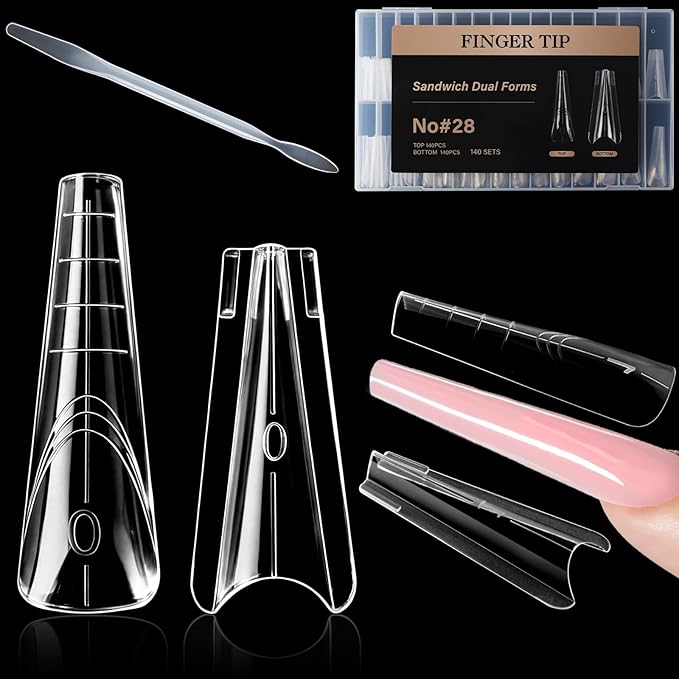 Sandwich Nails Dual Forms,280Pcs Reusable Nail Extension Forms with Silicone Polygel Stick,Easy Demolding & Intuitive Operation for DIY & Professional Use