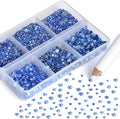NCB Hotfix Iron on 8000pcs Crystal Rhinestones Round Gem for Crafts Decoration DIY Jewelry Making with a Picking Pen (Lt. Sapphire, 6Sizes SS3-SS12)