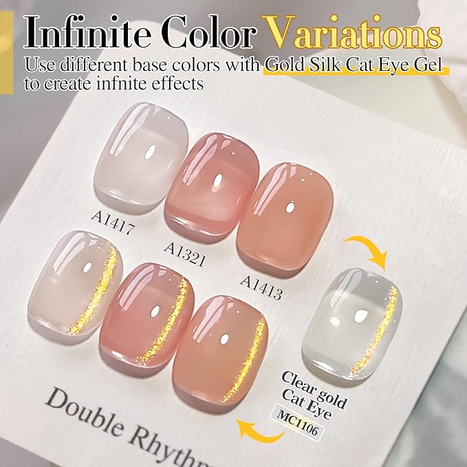 Double Rhythm 0.5 OZ Cat Eye Gel Polish with Magnet 15ML Holographic Glitter Shimmer Translucent Jelly Color Magnetic Polish Salon DIY at Home (Jelly Gold-MC1106)