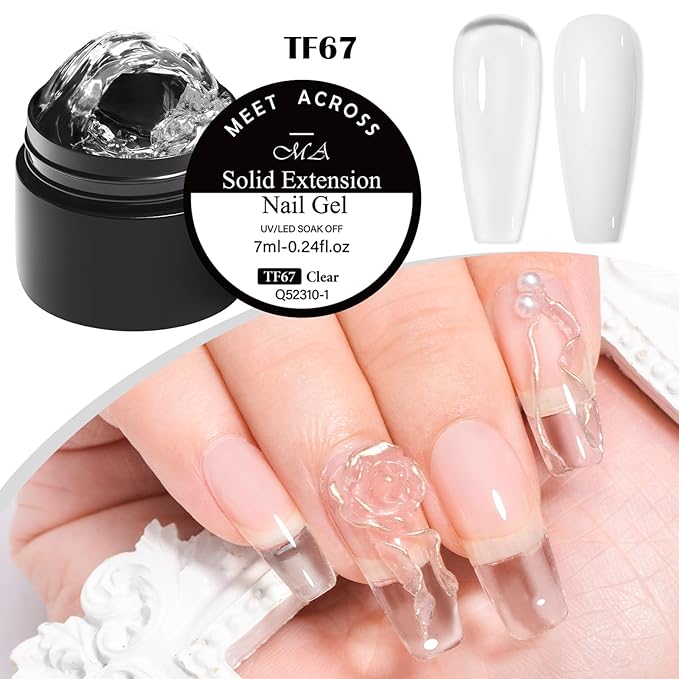 MEET ACROSS All-in-One Extension Mini Kit 2×7ml Non-Sticky Builder Gel Starter Kit WIth Base & Top Coat/Dual-Silicone Pen/Pro File/20-Pc Reusable Dual Forms Salon-Grade Extensions (Clear+White)