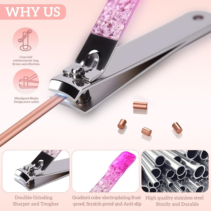 Nail Clippers Set 7 in 1 Stainless Steel, Professional Manicure Pedicure Kit Scissors Set with Luxurious Travel Case- Portable Travel Nail Grooming Kit Gift for Women