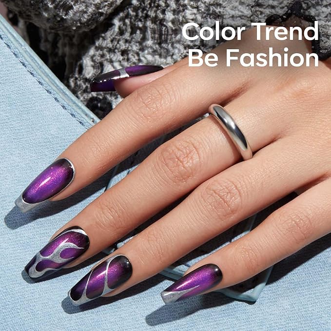 modelones Gel Nail Polish, 15 ML Chameleon Purple Gel Polish Pink Holographic Nail Polish Hot Pink Shimmer Glitter Gel Polish Soak Off LED Nail Art Gel DIY Salon Gift for Women