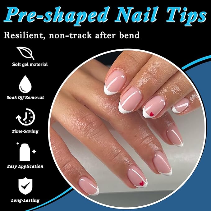 LoveOurHome 600pc French XS Stiletto Nail Tips Clear Fake Nails French Short Almond Nail Tips Soft Gel Almond Nail Tip Half Cover False Nail Tip for Acrylic Nails Gel Extension