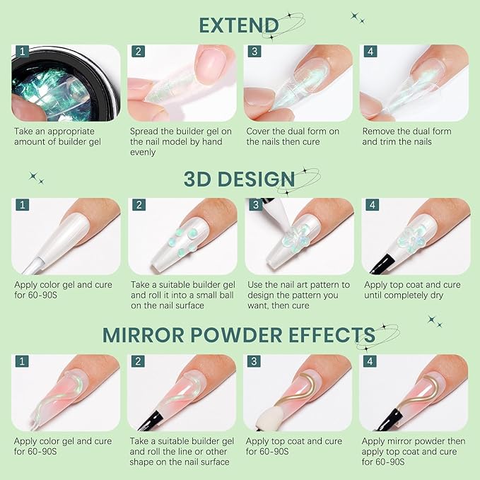 Solid Builder Gel for Nails - Aurora Green 3D Nail Art Non-Stick Hand Hard Gels for Carving Patterns Decoration Nail Extension Gel for Nails Manicure DIY at Home 14g(0.49fl oz)