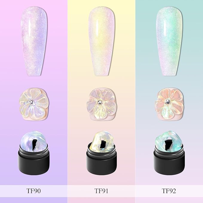 MEET ACROSS Solid Builder Gel For Nails, Aurora Purple Pink Green Non-Sticky Hand Sculpting Gel For Nail Art with Silicone Carving Pen Professional Nail Salon Supplies