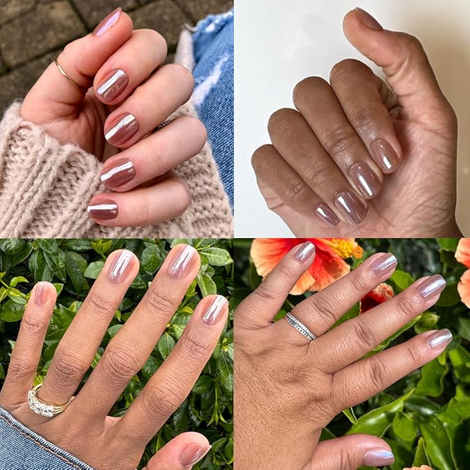 Olive & June Mani Minimalist Instant Press-On Nails (Glue) | 42 Fake Nails, 21 Sizes | Non-Toxic, Long-Lasting Barely-There Look | Spring Flowers & Patterns | Extra Short, Squoval | Taupe Jelly Chrome