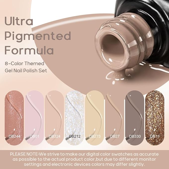 MTSSII Gel Nail Polish Set - 8 Colors Nude Gel Polish All Seasons Skin Tones Pink Neutral Brown Gel Polish Kit Soak Off LED Gel Nail Kit Manicure DIY Home