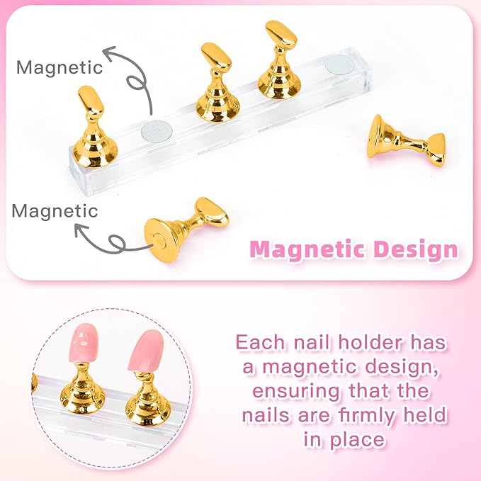 Nail Stand Nail Holder for Painting Nails 2 Sets Press on Nails Stand Display with 96 Pcs Reusable Adhesive Putty Clay Magnetic Acrylic Nailss Art Tools Accessories for Home DIY Salon Supplies Gold