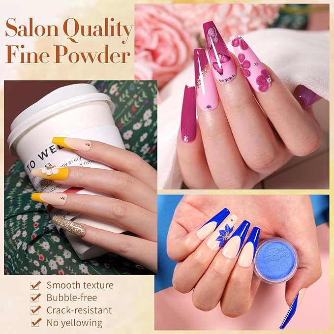 BORN PRETTY Acrylic Powder Set 36 Colors Fall Winter Acrylic Nail Powder Red Green Blue Orange Yellow Professional Polymer 3D Nail Art Kit for French Extension Carving Holidays Gift Set