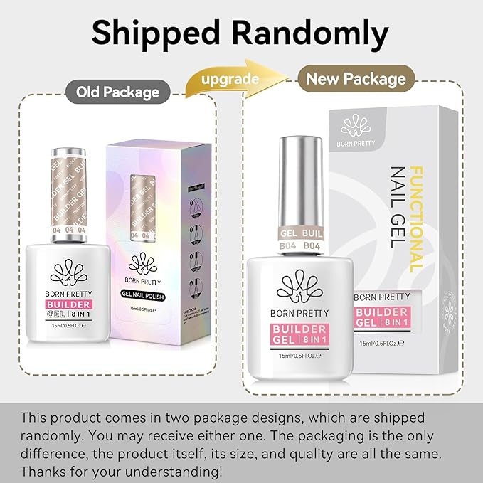 BORN PRETTY Builder Gel for Nails, 8-in-1 Extension Gel Strengthener Gel Hard Builder Nail Gel Base Top Gel, Natural Nude Gel Builder Rhinestone Nail Glue Gel in A Bottle 15ML