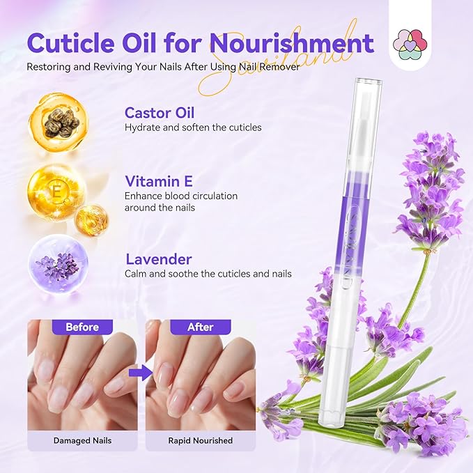 SAVILAND Nail Polish Remover Kit: 50 ML Acetone Nail Polish Remover Non-Drying Expert Gel Remover with Cuticle Oil & Tools Quick Removal for Nails Polish Acrylic Dip Powder DIY Salon