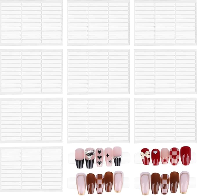 10 Sheets Double Sided Nail Tape Double Sided Tape for Press on Nails Adhesive Clear Mounting Tape for Nail Packaging Nail Design Salon Supplies Colors Designs Showcase