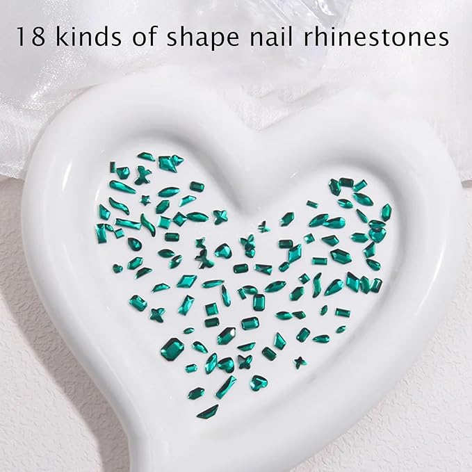 Nail Rhinestones Kit, 18 Types of 900 Special-Shaped Nail Diamonds + 3200 Flat-Bottomed Nail Rhinestones, Green Nail Crystal Rhinestones for Manicure