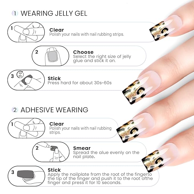 6 Packs (144 Pcs) | Reusable Press on Nails | Stick on Nails 12 Sizes-6 Styles | Leopard print style