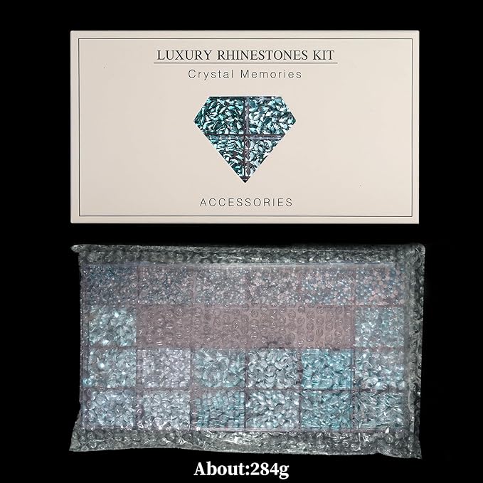 14 Types of 700 Lake Blue Diamonds + 2100 Flat Rhinestones Mix 20 Styles Flatback DIY Crafts Rhinestone Crystals 3D Ornament‌s Flat Back Stones Set + Tweezers + Drill Pen