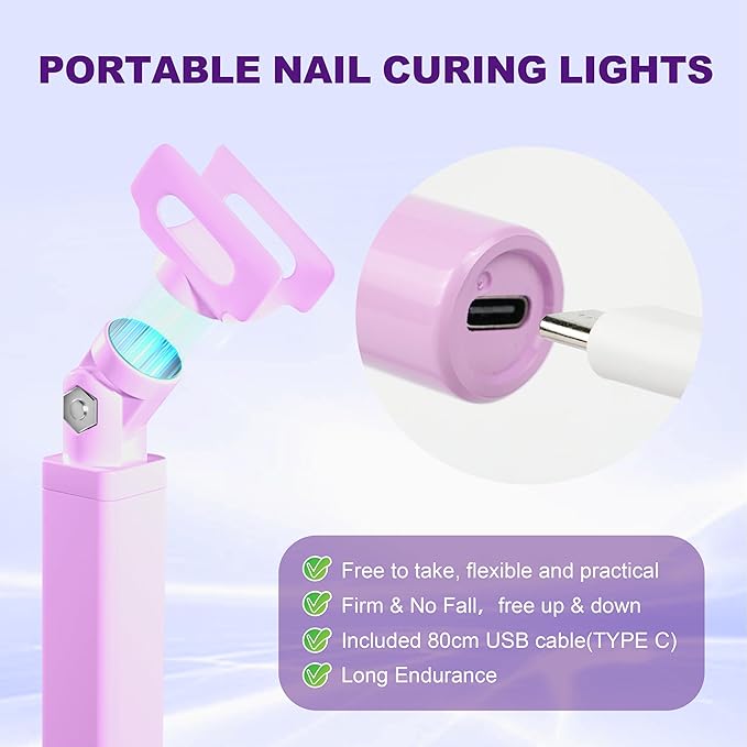 Mini UV Light for Nails，Handheld LED Flash Cure Lamp for Gel X Polish, Portable Uv Pen Light for Single Finger,Nail Curing Lamp with Stand for Starter Salon DIY or Home Manicure (White) (PURPLE, Mini)