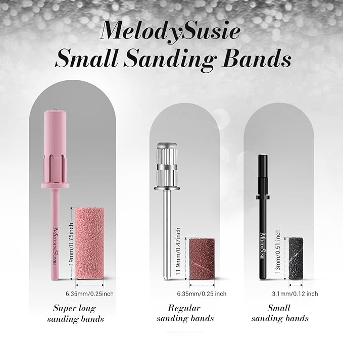 MelodySusie 120 Pcs Nail Drill Bits Small Sanding Bands for 3.1mm Mandrel Bit, 240 Extreme Fine Grit Nail File for Acrylic Nails Gel Manicures and Pedicure, Black (Only Sanding Bands)