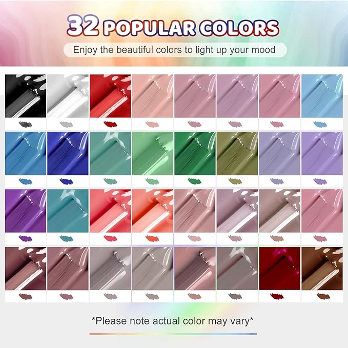 JODSONE 32 Colors Gel Nail Polish Kit with U V Light Base Coat Matte Glitter Top Coat Soak Off Manicure Tools Manicure Salon DIY at Home