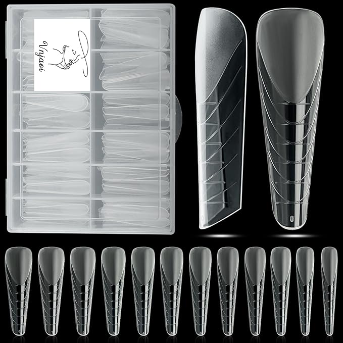 120 Pcs Dual Nail Forms 12 Sizes Half Matte Extension Poly Nail Gel Full Cover Nail Molds With Scale Builder Coffin Nail for Gel Manicure Art Design Salon DIY at Home