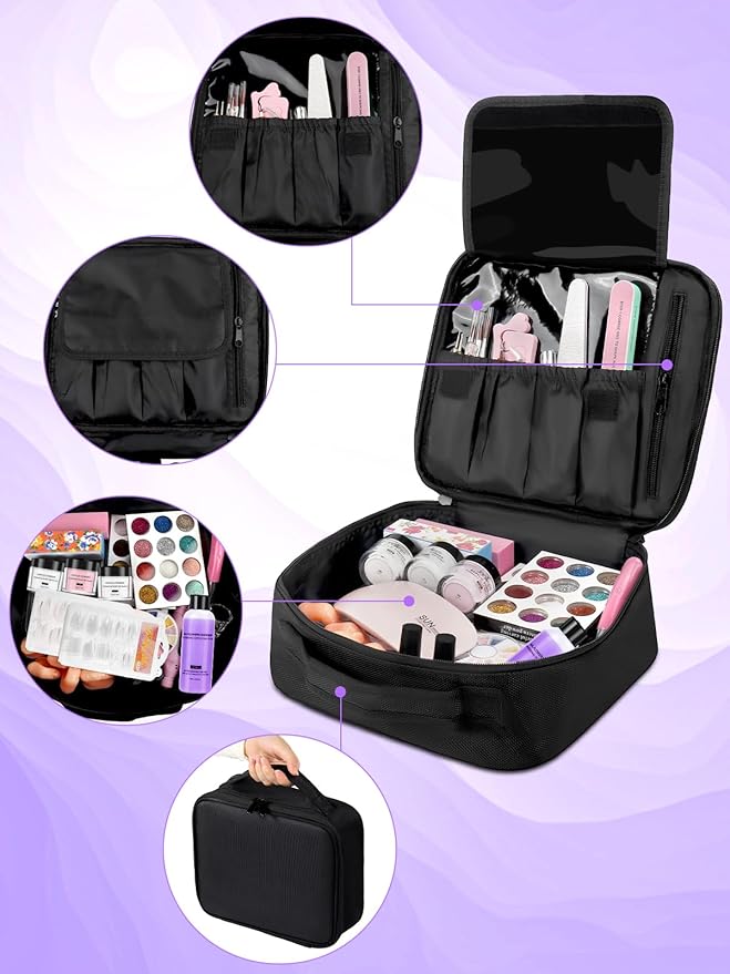 Professional Acrylic Nail Kit for Beginners - 42 Colors Glitter Powder, Liquid, UV Light, Drill, Practice Finger Nail Bag Organizer Case