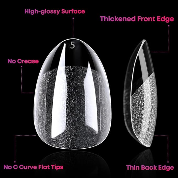 Short Oval Nail Tips 240PCS Soft Gel Pre-shaped Half Matte Clear Acrylic Nail Tips, Short Oval Round Full Cover Fake Press On Nails For Nail Extension Art DIY Salon 12 Sizes