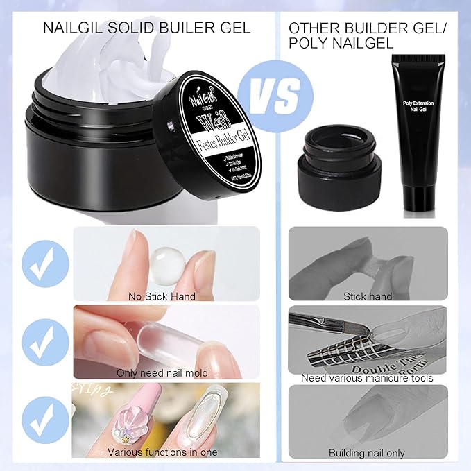 NAILGIL Clear and White Solid Builder Gel For Nails, Non-Sticky Hand 3D Sculpture Gel Nail Art Extension Sock Off UV LED Salon DIY at Home-30g/1oz