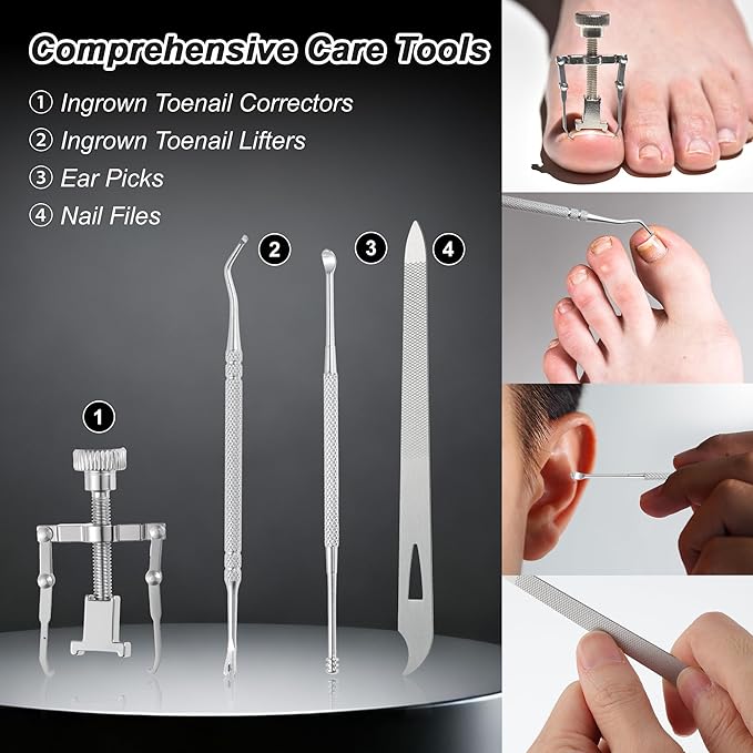 VOCOSTE Toenail Care Kit 13-Piece Ingrown Toenail Tools, Professional Grooming Set for Thick Nail Clipper Foot File Callus Removal & Pedicure