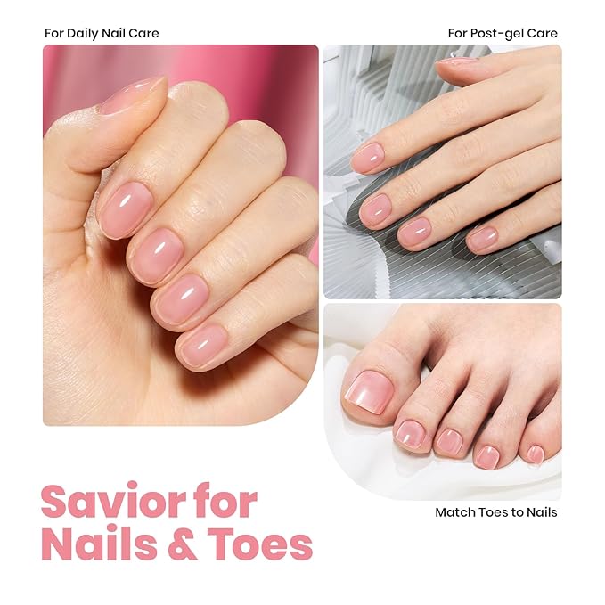 Beetles Nail Strengthener, Jelly Pink Nail Natural Concealer Foundation Polish Sheer Pink Air Dry Nail Growth Polish for Damaged Nails Imperfection Masking Gifts for Women 15ml