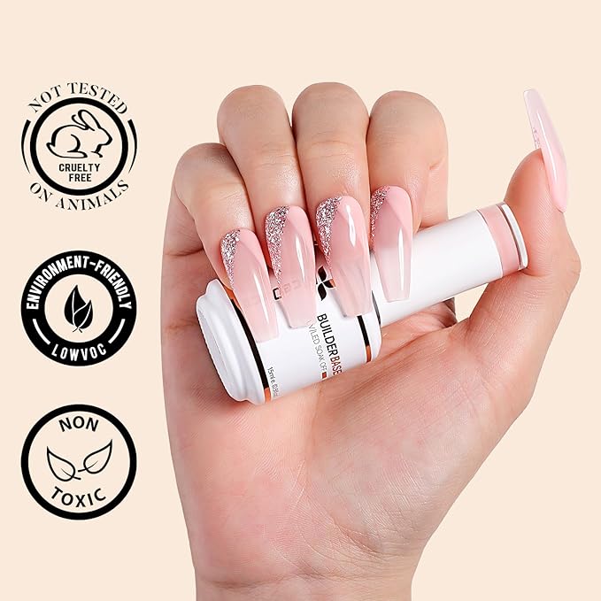 Nicedeco Hema Free Builder Base Gel Nail Polish 2 Pcs 15ml Cruelty Free Vegan Nude Pink Color Soak Off LED U V Gel Nail Kit Manicure