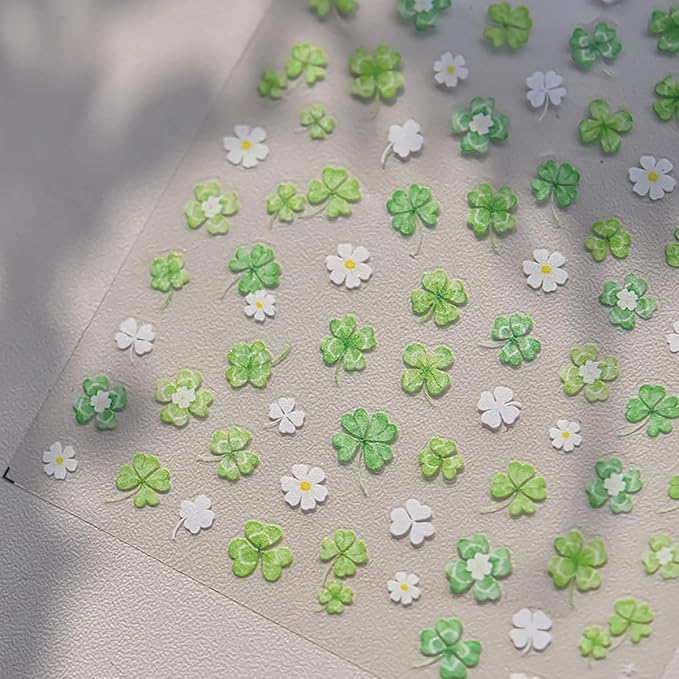 1Sheet St. Patrick's Day Nail Stickers 5D Self-Adhesive Holographic Shamrock Nail Art Stickers Spring Nail Art Decoration Four Leaf Clover Nail Decals Lucky Irish Nail Design Supplies for Women