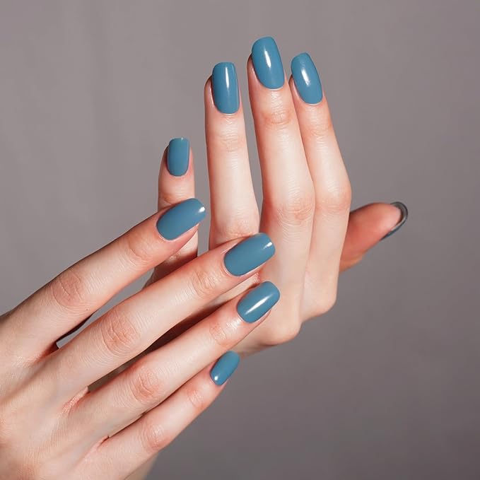DANNI & TONI Semi Cured Gel Nail Strips (Indigo) Blue Gel Nail Stickers Glossy Nail Polish Wraps 28 Stickers