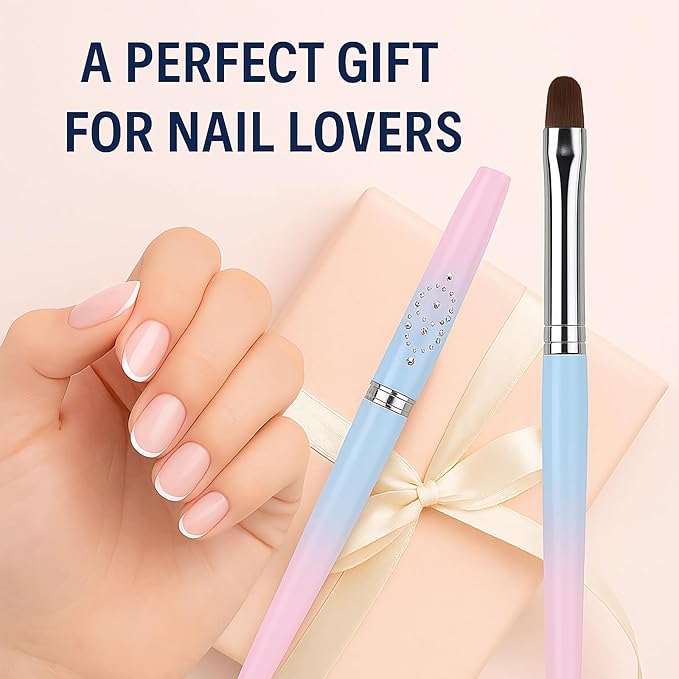 Nail Art Clean Up Brushes – 3pcs Flat, Angled & Oval Nail Brushes for Cleaning Gel Polish Mistakes on Cuticles & Fingers – Acetone-Resistant Gradient Handle Brushes for Nail Art Designs & Extensions