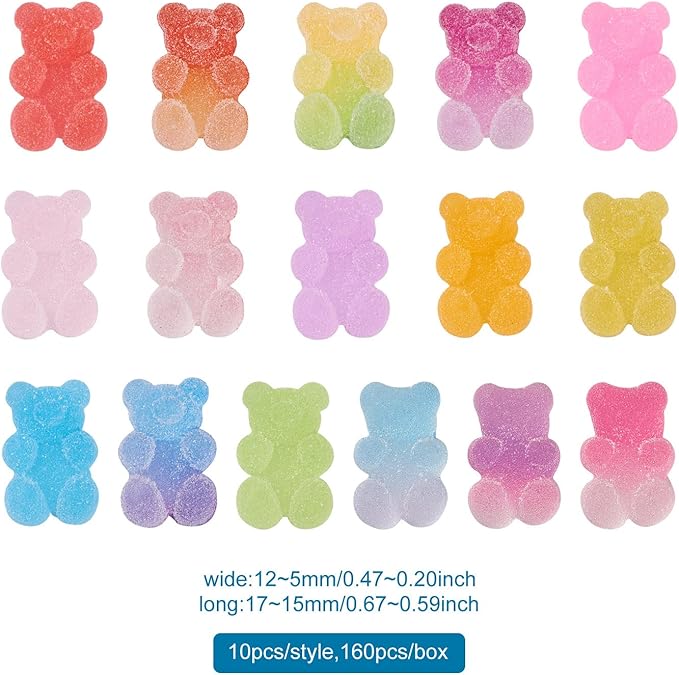 FASHEWELRY 160Pcs Resin Gummy Bear Charms Resin Bear Charms for DIY Nail Art Phone Case Decoration
