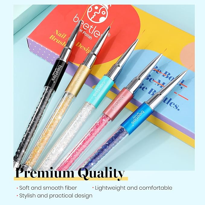 Beetles Gel Nail Polish with 5pcs Nail Art Liner Brushes Set, 20 Colors Fantasyland Collection Pastel Bright Pink Purple Navy Blue Green Glitter Led Soak Off Trendy Spring Summer Manicure Kit