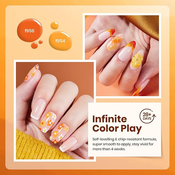beetles Orange Gel Polish Set - 6 Colors Bright Yellow Coral Peach Orange Gel Nail Polish Set Twilight Warmth Collection Uv Gel Nail Art Manicure Gift for Women