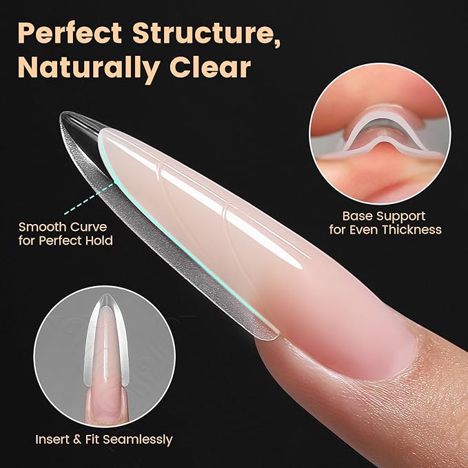240Pcs Sandwich Dual Nails Forms,Nail Mold for DIY Quick Nails Extension, 15 Sizes Clear Plastic Form for Salon Manicures at Home（ZM-W557-Almond Round）