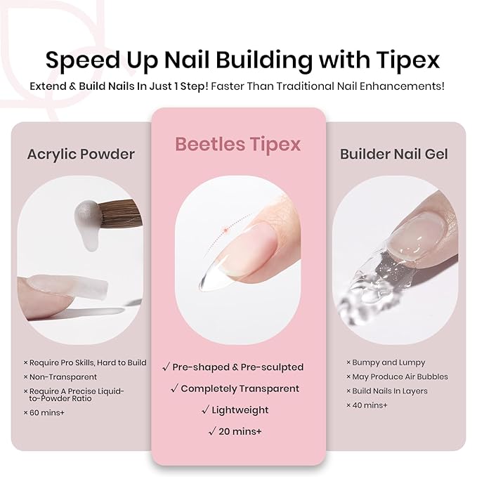Beetles Tipex Instant Apex Nail Tips, 512Pcs Medium Oval Almond Pre-building Pre-Sculpted Pre-etched Acrylic Nail Tips Full Cover Press-on False Nail Extension