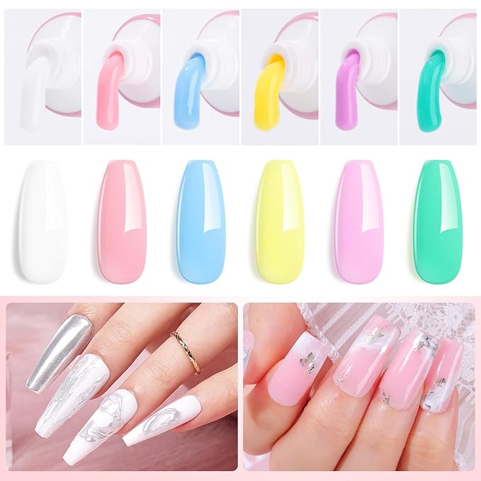 Makartt Poly Nail Gel Set - 6 Pastel Colors Buillder for Extension, Overlay Strengthener 3D Diy, Multifunctional, Long-lasting Enhancement Solution for Salon DIY at Home 15ML Pink Blue Green Purple