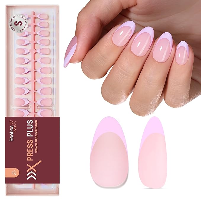 Beetles Purple French Tips Press On Nails, Pastel Spring Press On Nails Short Almond 160 Pcs, Spring Fake Nail Tips Soft Nail Gel False Nails Art DIY For Women