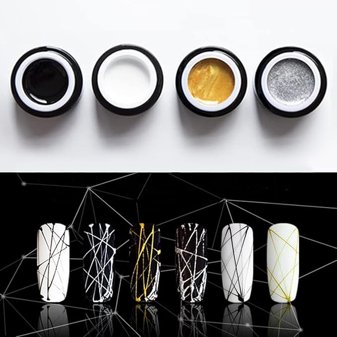 White Black Spider Gel Nail Polish Set Art UV Led Professional Nail Gel Paint for Nails Art UV Color Embossing Pull Wire Spider Gel for Nails