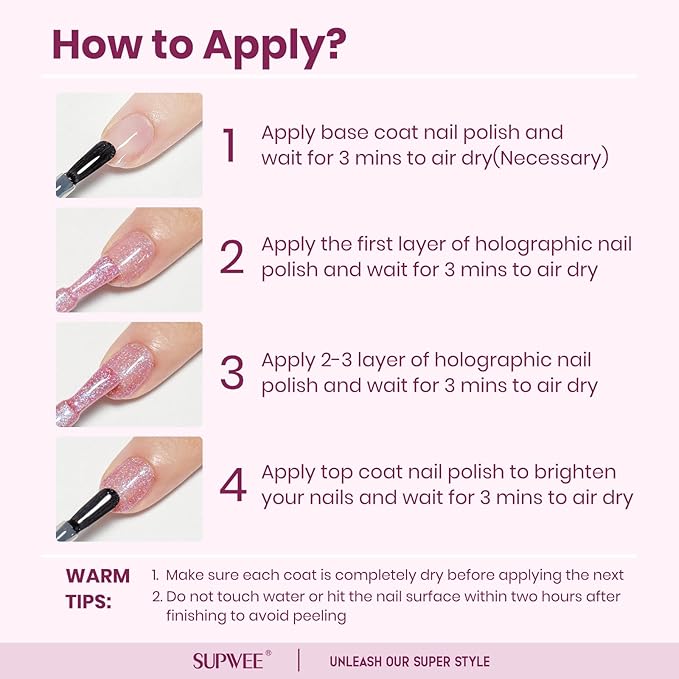 Quick Dry Glitter Nail Polish Holographic Finger Nail Polish Non Gel High Glossy Shiny Shimmer Nails Laquer Oil-based Holo Fingernail Air Dry Fast Manicure Gift For Women Girls 16ml, 0.54fl oz