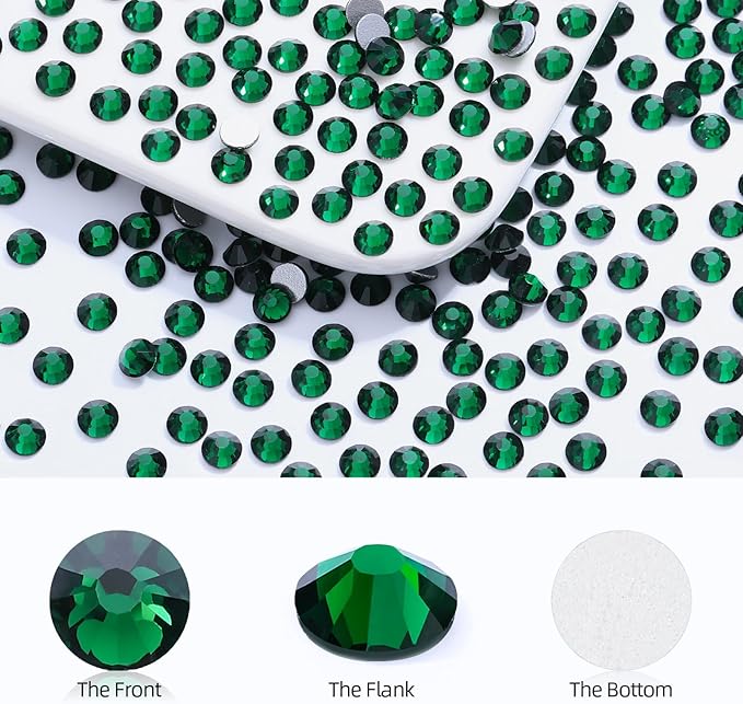 Green Flatback Rhinestones, Glass Rhinestones for Nail Art and Craft, Glue Fix, Loose Crystal Gemstones(Green, SS4, 2880pcs, 1.5-1.7mm)